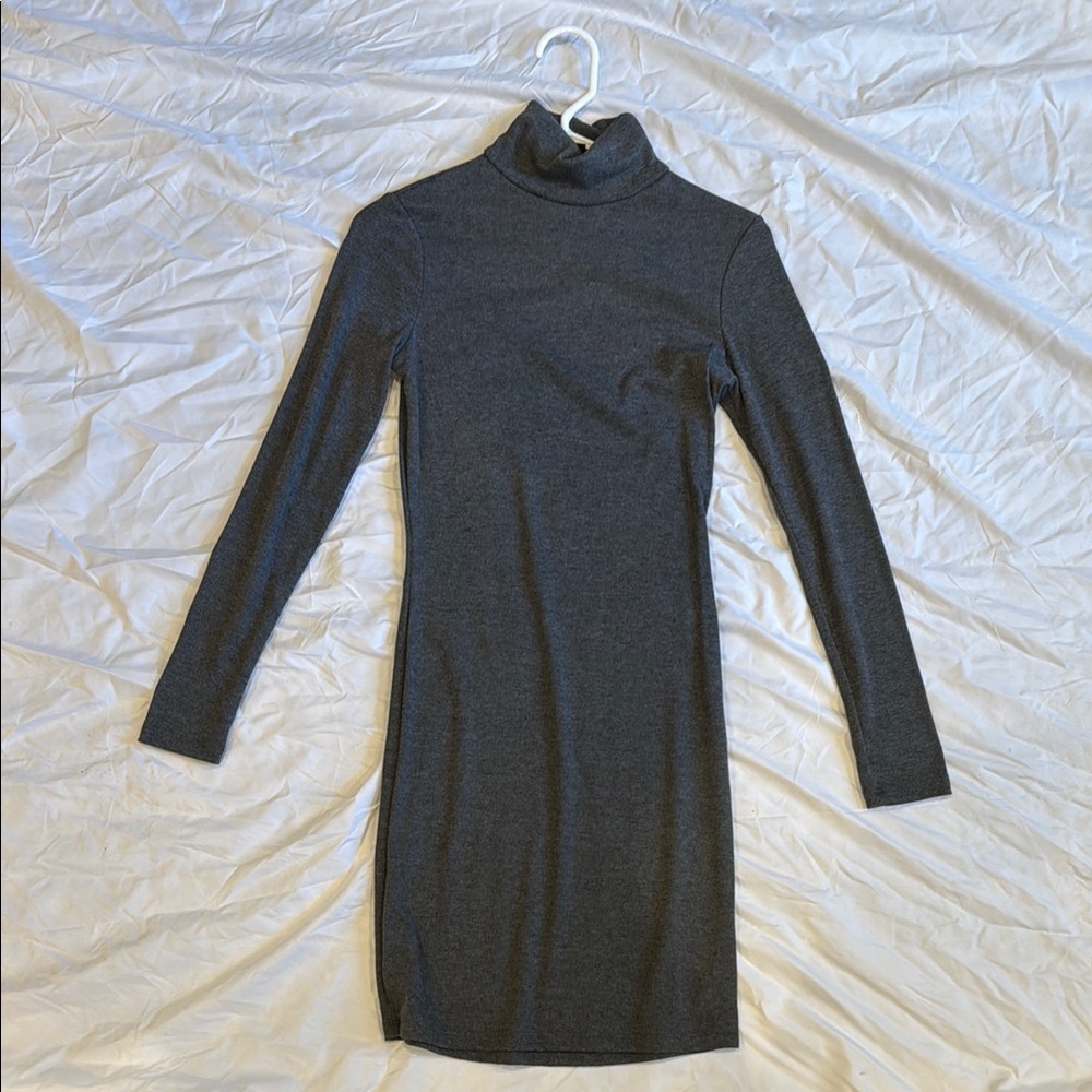 Lulu's Gray Ribbed Turtleneck Bodycon Dress